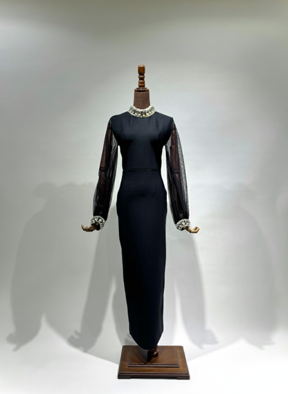 فستان اسود اكمام شيفون