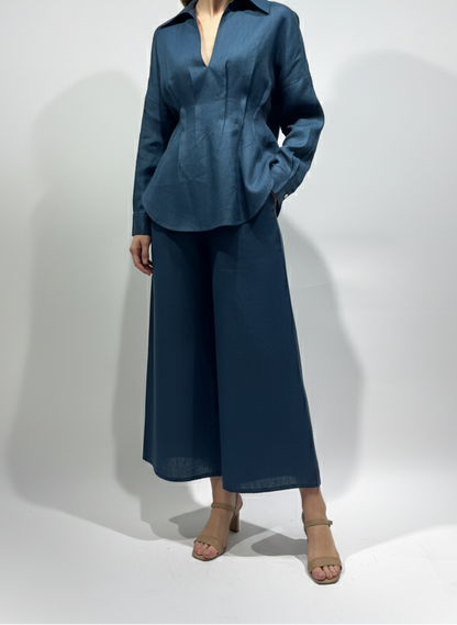 بدلة لينن قميص مع بنطلون