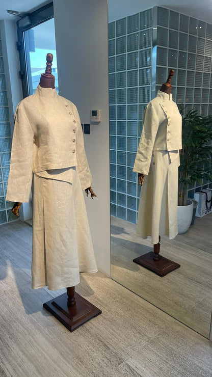 بدلة لينن جاكيت مع تنورة